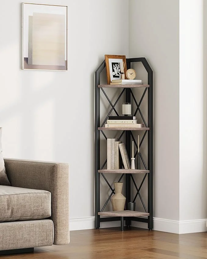 Lightweight 4-Tier Corner Shelf Industrial Corner Bookshelf 47.6 Corner Storage Stand Plant Stand Display Shelf Corner Bookcase for Bedroom Living Room Home Office Greige and Black TCJ09BGAbout ThisOverview Advanced