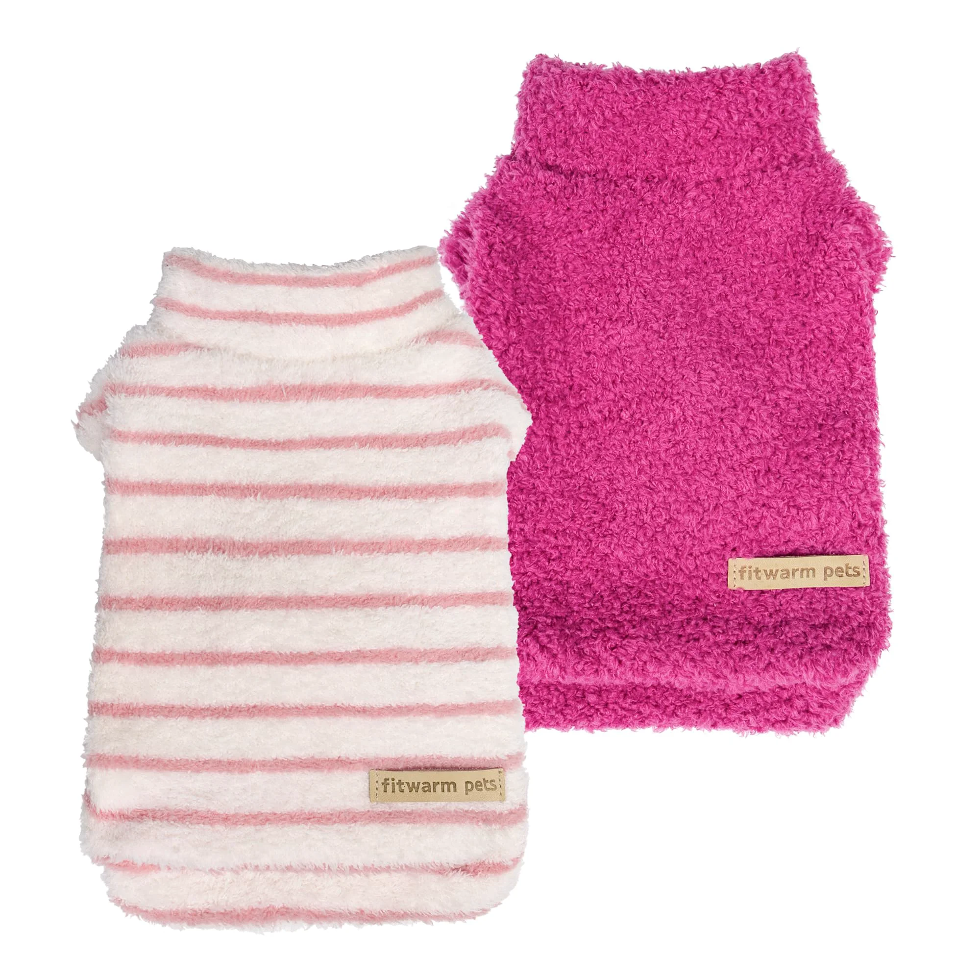 Trendy Fitwarm 2 Pack Striped Fleece Dog Sweater for Small Dogs – Rose Pink Striped White-Pink Reusable