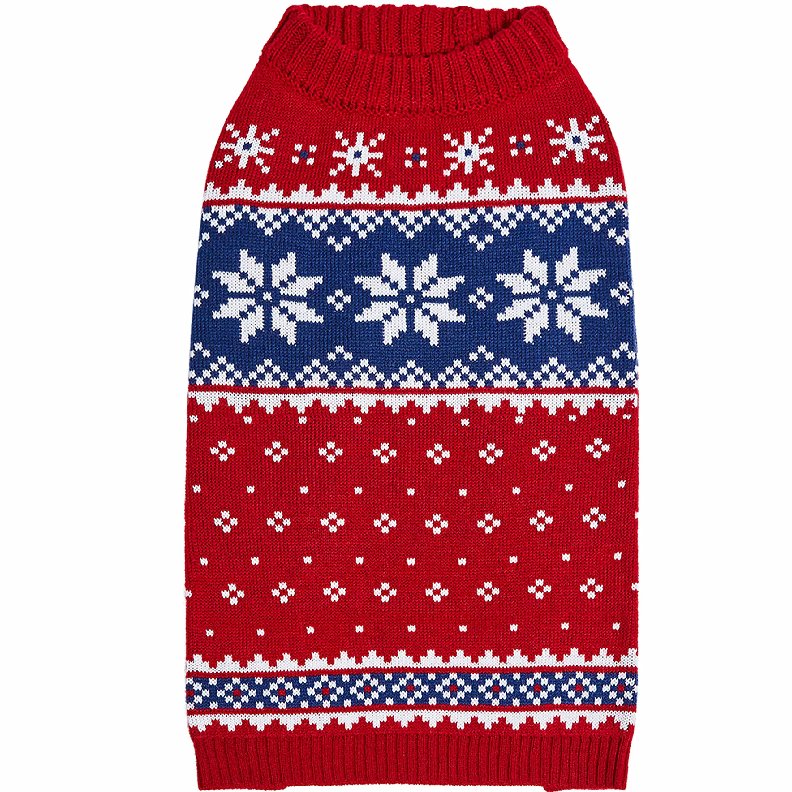 Classic Blueberry Pet Christmas Snowflake Dog Sweater in Festive Red – 10-Inch Back Length Excellent