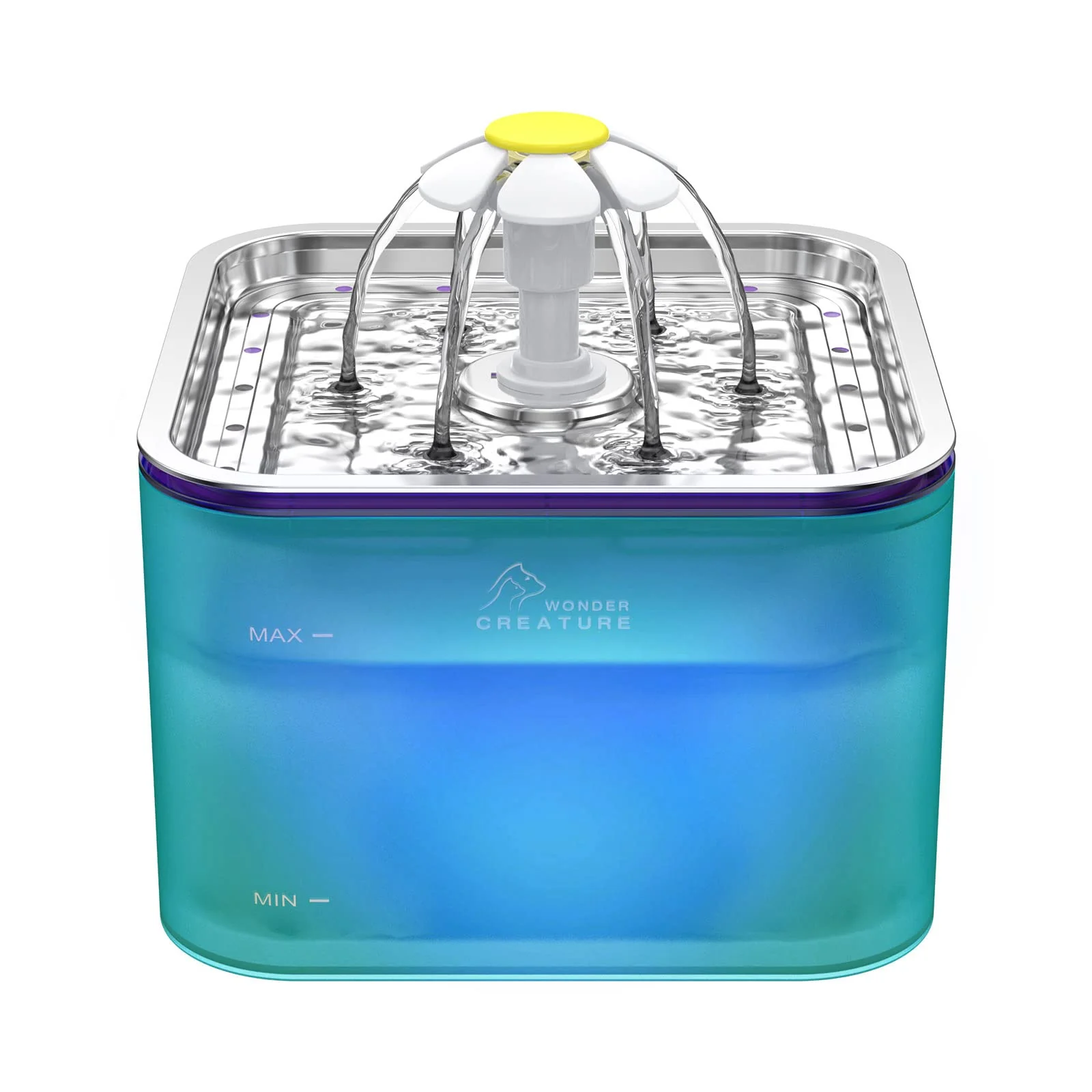Fine Crafted Wonder Creature Crystal Cat Water Fountain Stainless Steel – 101oz 3L with LED Light Green Artisan