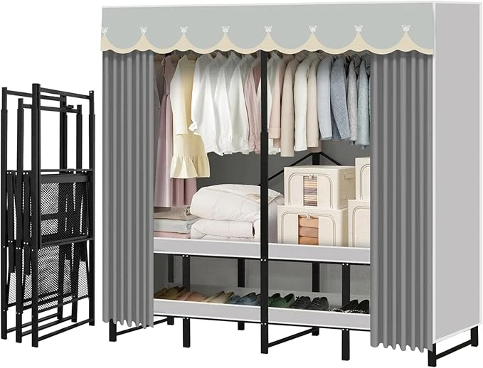 Green Portable Closet Rack Heavy-Duty Foldable Garment Racks with Cover 1200lbs Enclosed Wardrobe Closet with Independent Area for Hanging Clothes Storaging of Bedding 75in 20in 67in About ThisOverview Authentic