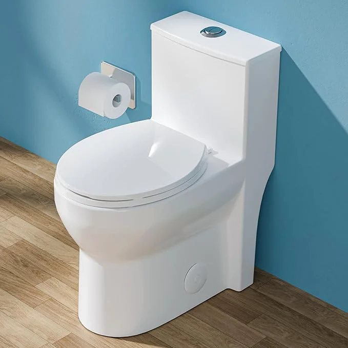 Recyclable 17 Inch Compact Modern Tall Toilet for Small Bathroom Tornado Flush One Piece ADA High Toilet Dual Botton 1.0 1.28 GPF Chair Height Comfort Bowl Heigh 16.7 Seat Height 17.5 WhiteAbout ThisOverview Green