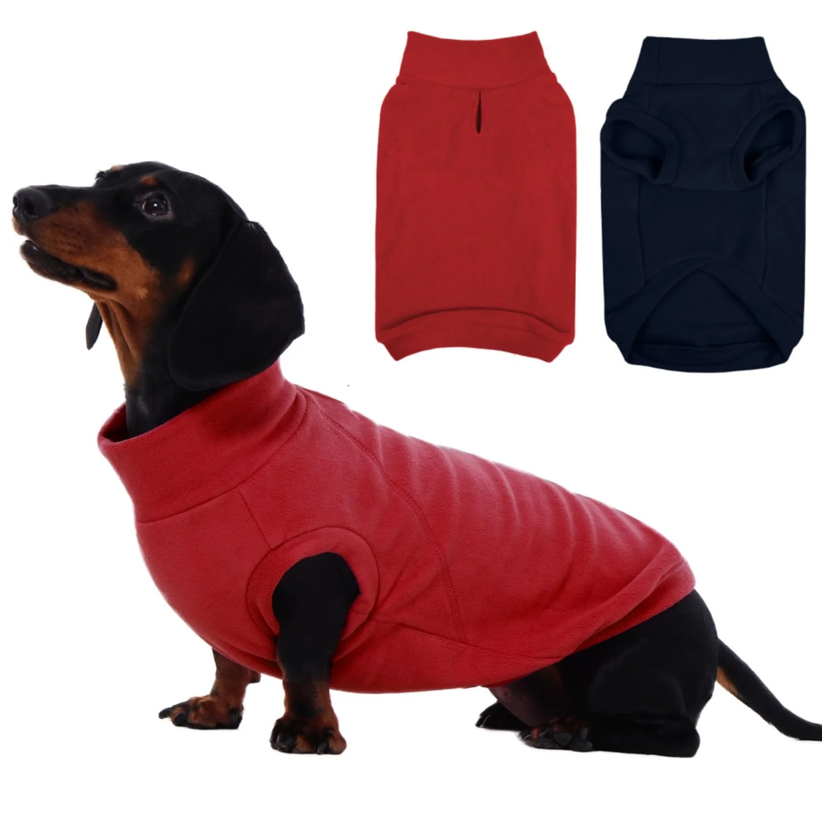 Fashionable IECOii 2 Pack Dog Sweater – Soft Stretch Fleece for Size L Blue Red with Leash Hole Effective