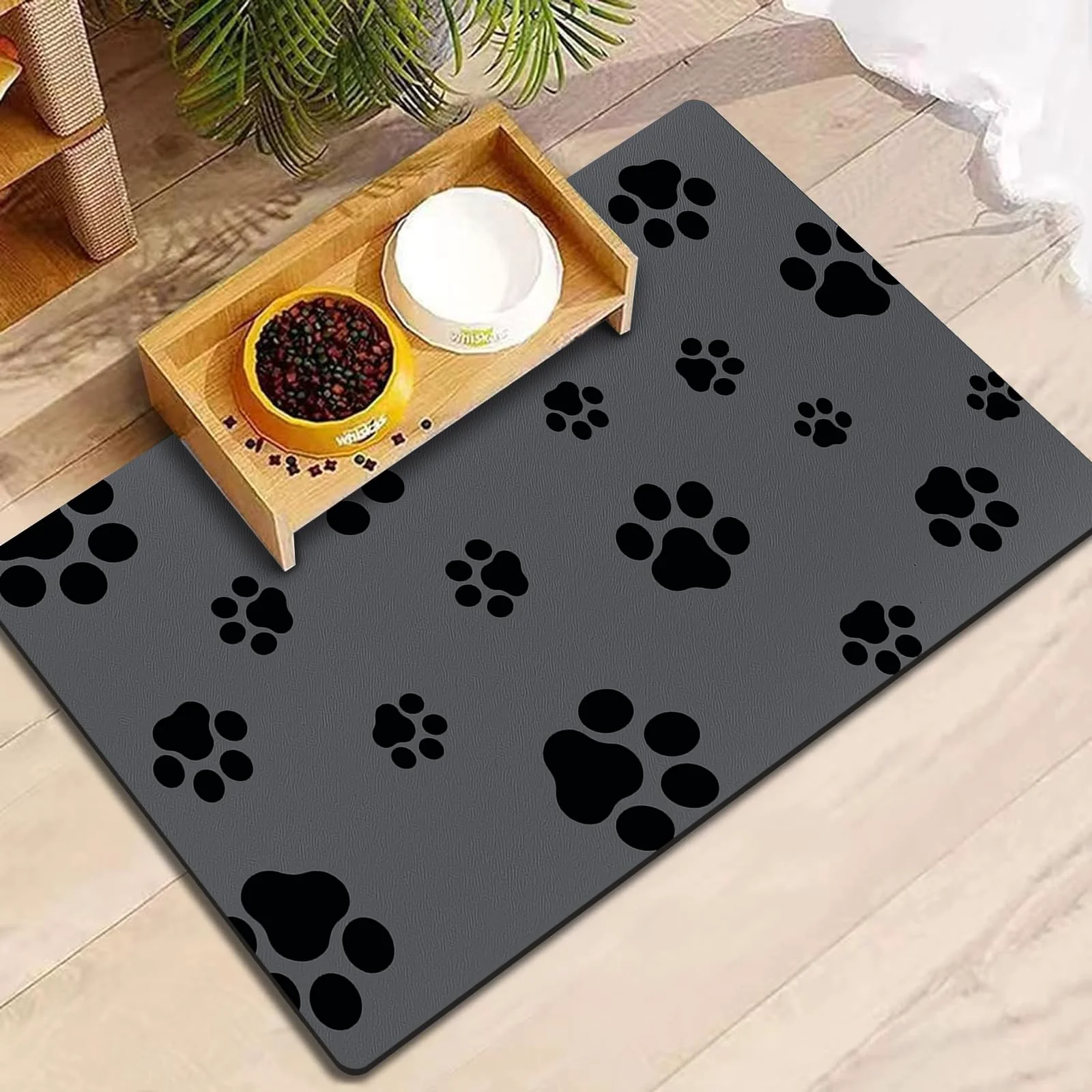 Healthy Blkjsgly 18×30 Dog Food Mat Absorbent Quick-Drying No-Stains Feeding Mat Dark Grey Easy-to-Use