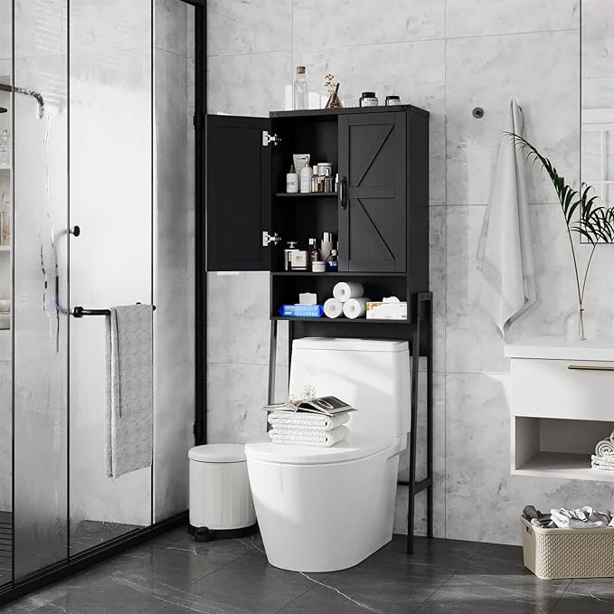 Advanced Over The Toilet Storage Cabinet with 2-Door Design Bathroom Organizers and Storage with Anti-Tip Device Over Toilet Organizer with Shelves for Bathroom Restroom Laundry BlackAbout ThisOverview Relaxed