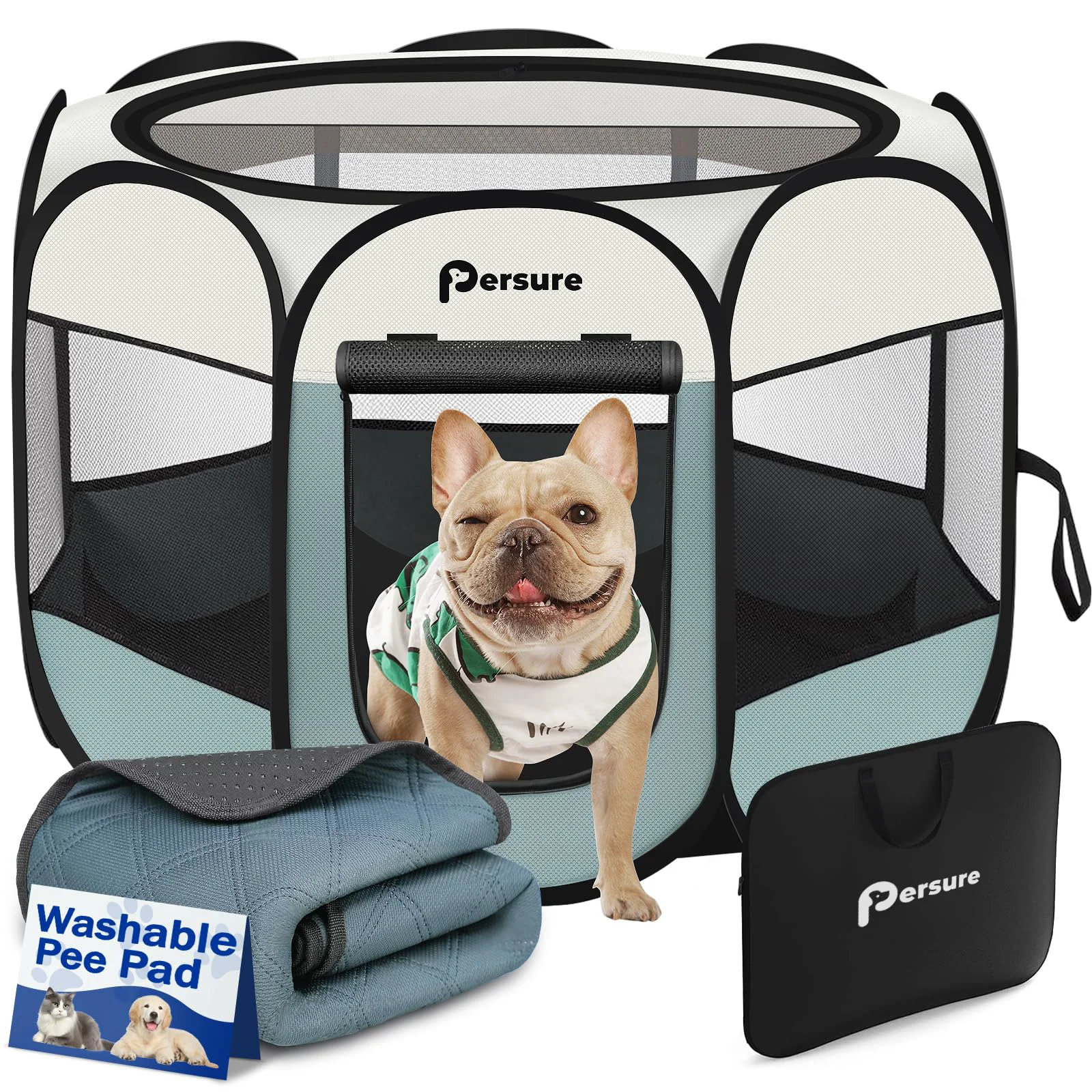 Next-Generation Persure Dog Cat Playpen – Portable Indoor Outdoor Pet Enclosure with Pad Small Grey Professional