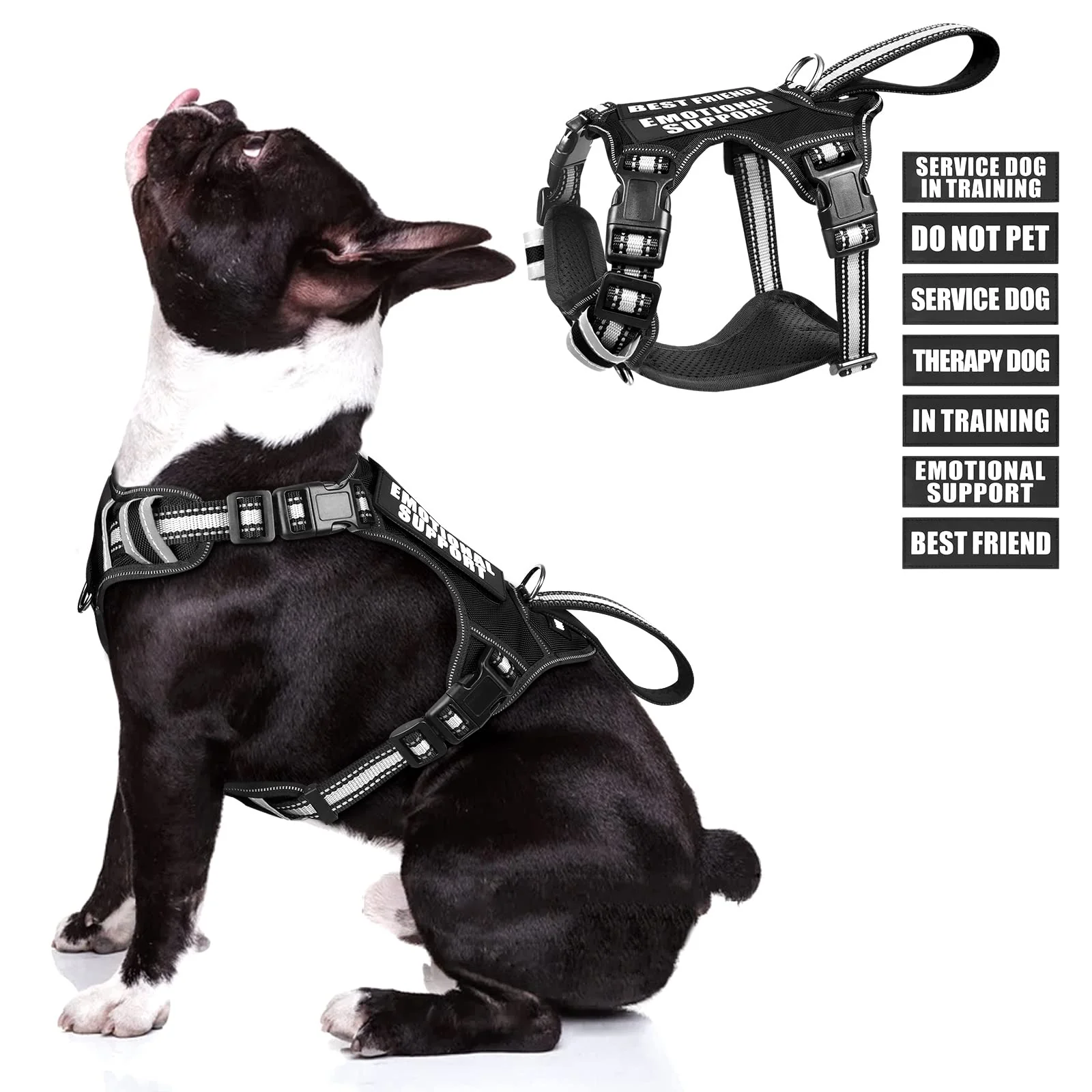 Certified WINSEE Service Dog Vest No-Pull Harness with Patches Reflective Soft Padding Front Handle Medium Black Next-Generation