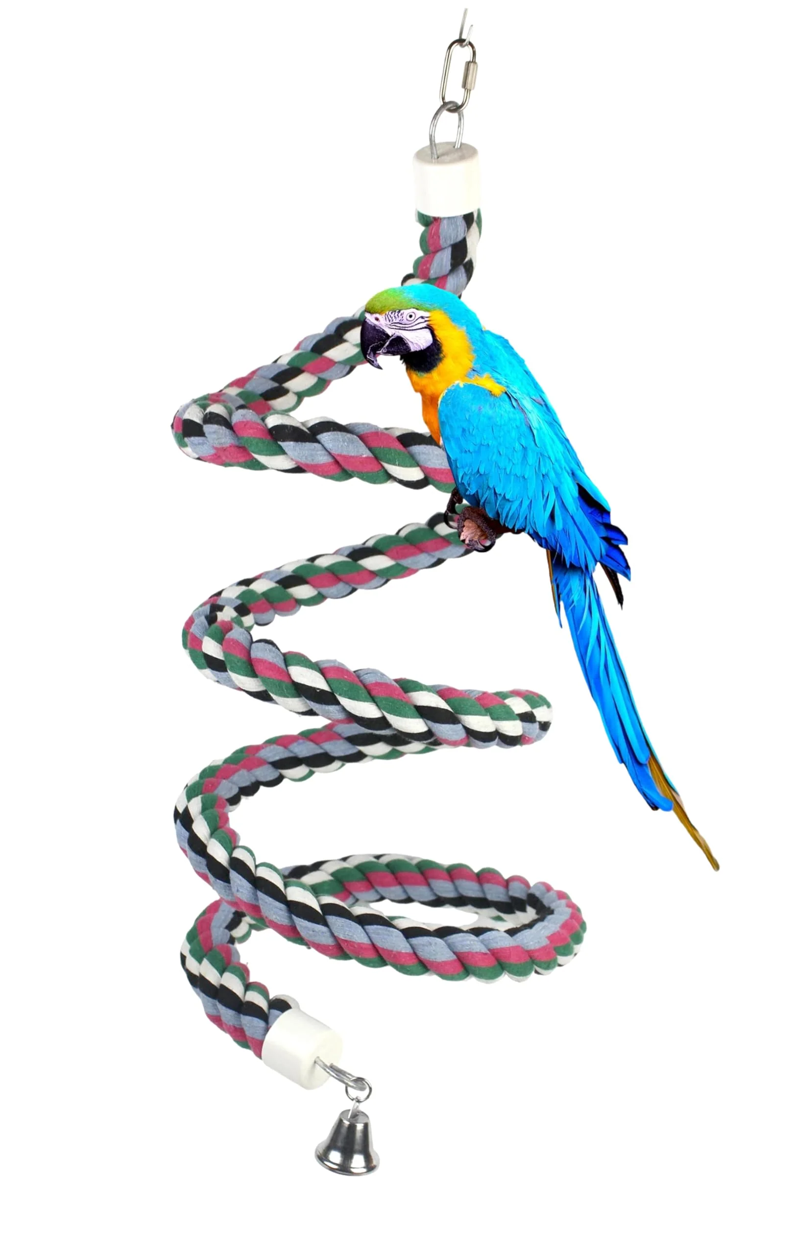 High-End OSWINMART 94.4in Colorful Cotton Rope Perch with Bell for Parrots Practical