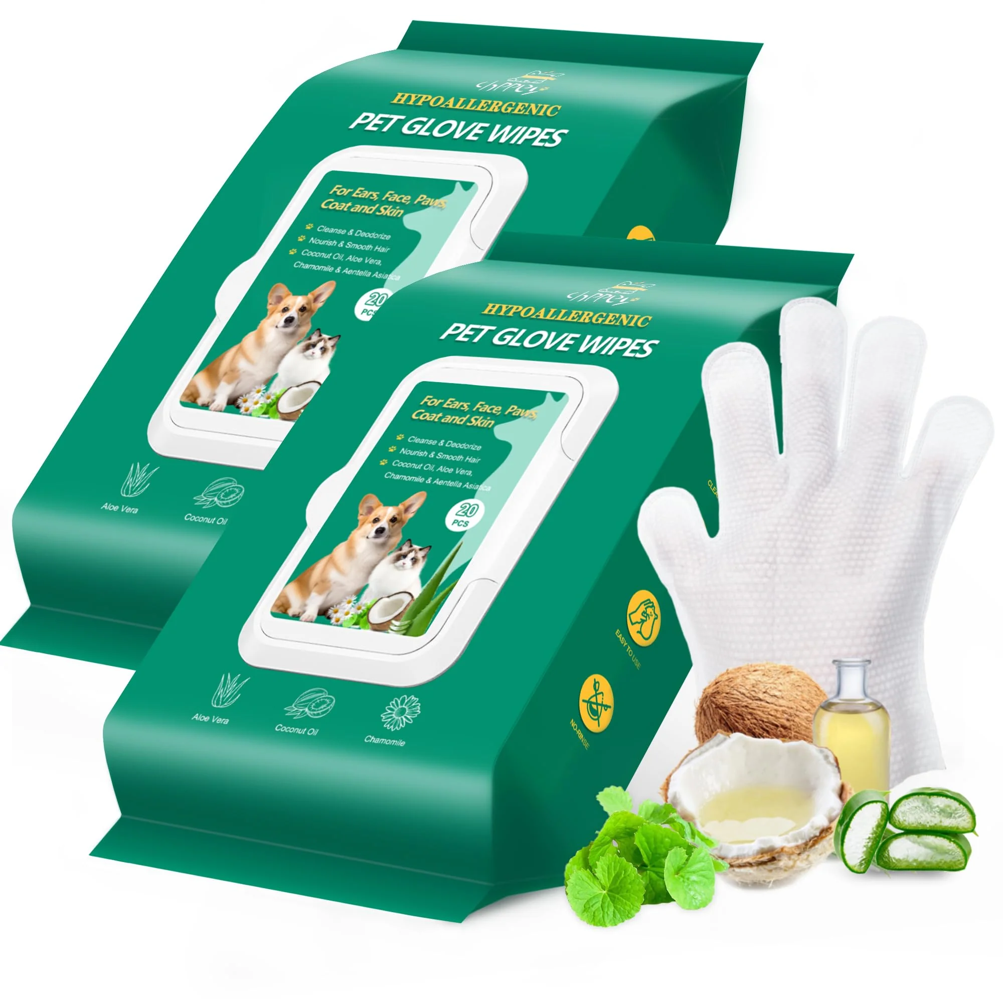 Organic CHPPEY 40PCS Pet Cleaning Deodorizing Grooming Glove Wipes – Hypoallergenic No-Rinse Outstanding