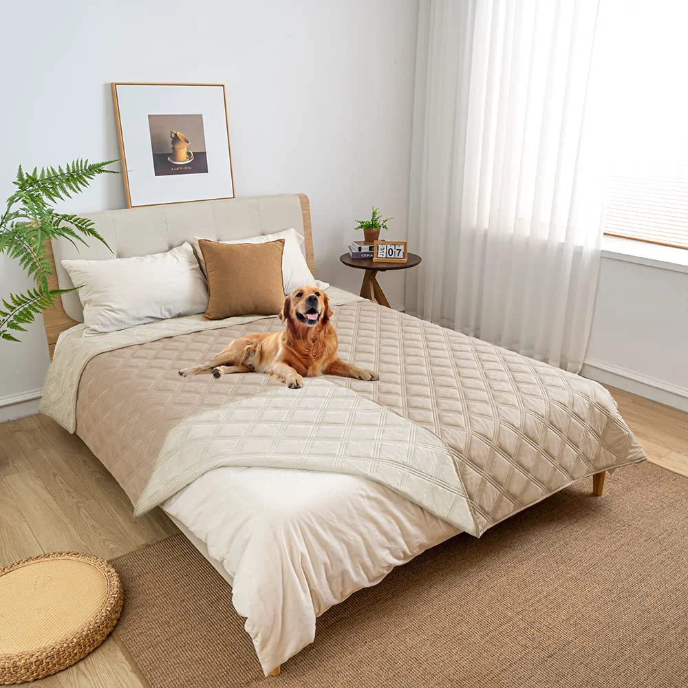 Elegant Fuguitex Waterproof Dog Blanket 68×82 in Beige Cream – Reversible Leakproof Washable Expertly Made