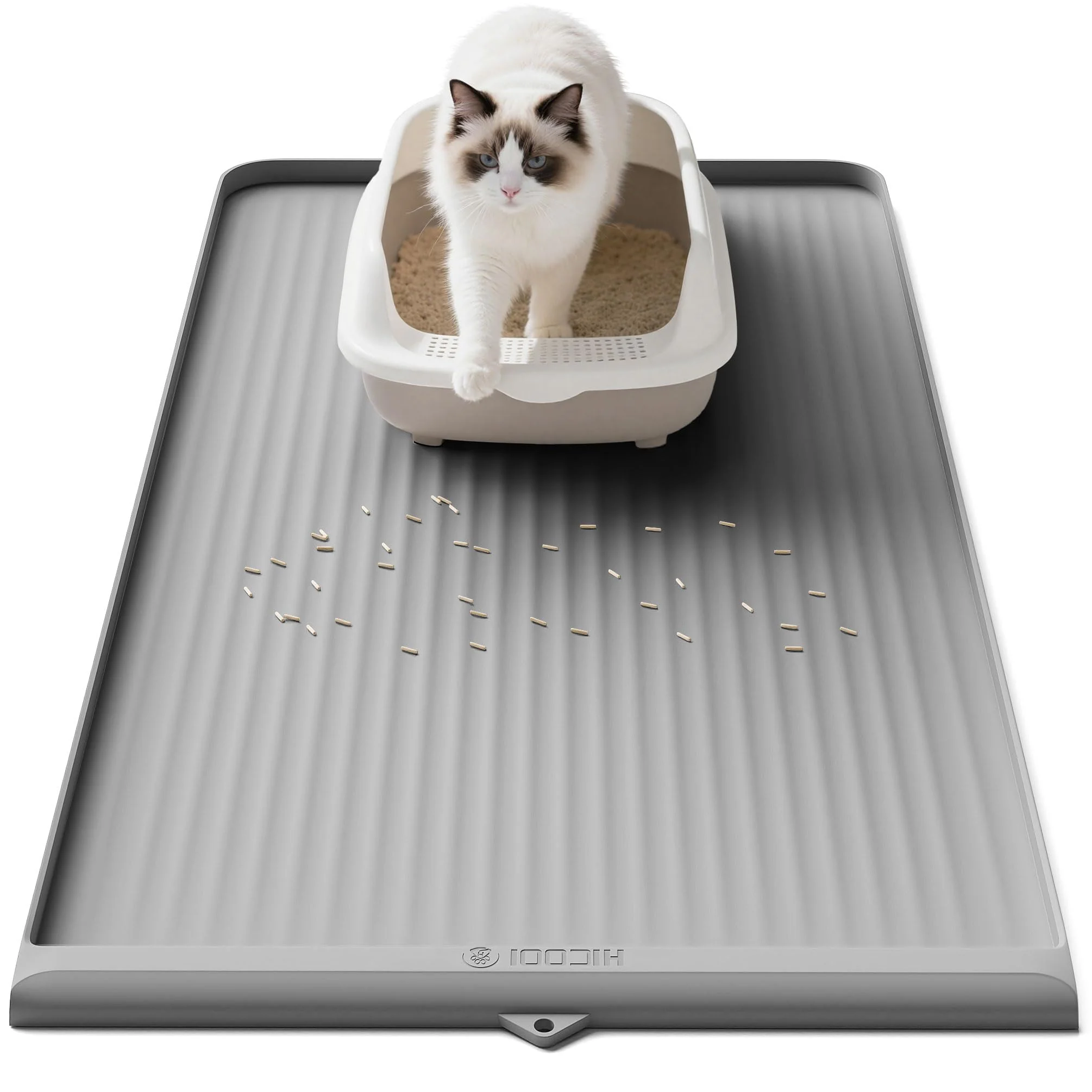 Breathable HICOOI Cat Litter Mat 36×24 – Silicone Raised Edge Diversion Groove Grey Original