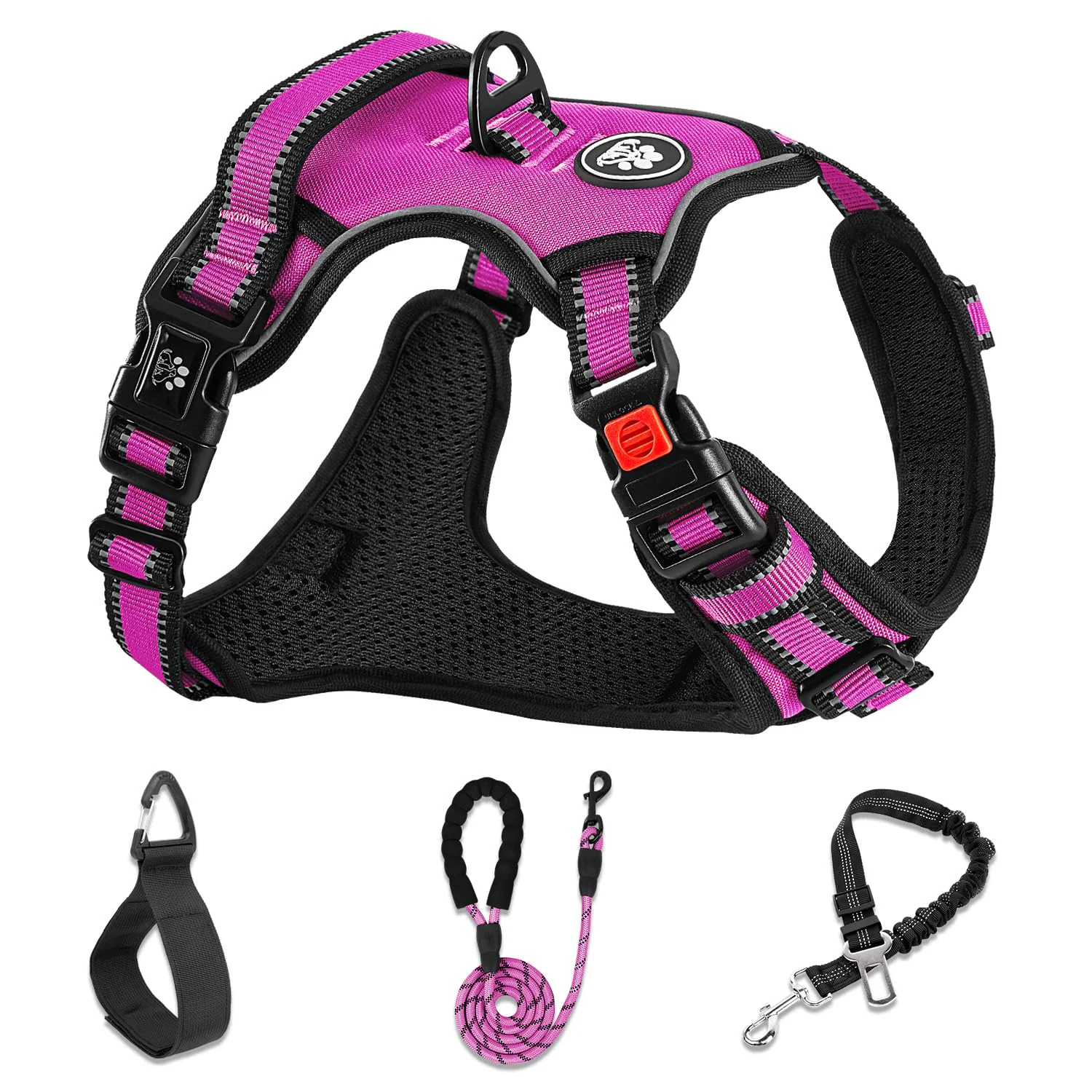 Reusable NESTROAD No Pull Dog Harness – Adjustable Oxford Vest with Leash Reflective Soft Handle Medium Fuchsia Pink Casual