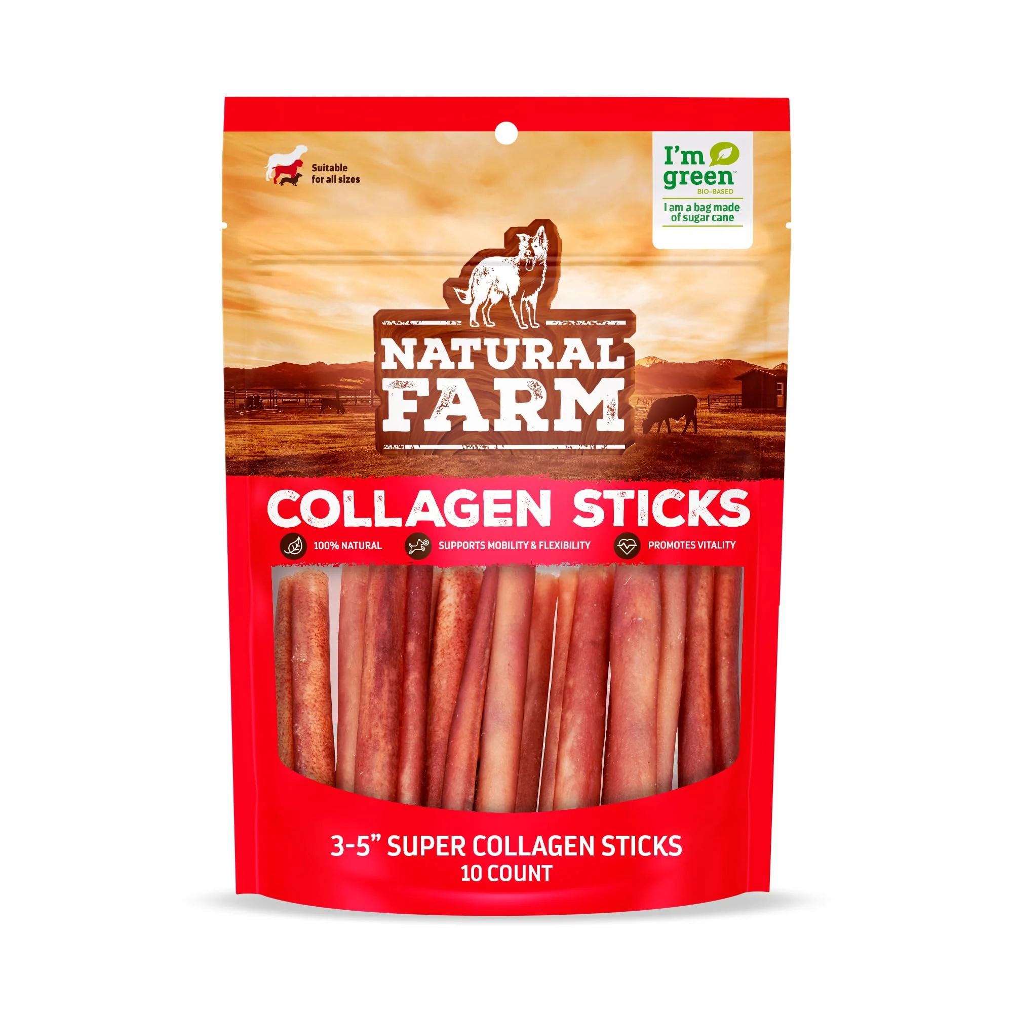 Unique Natural Farm Odor- Super Collagen Dog Chews — 3-5 Inch 10-Pack Angus Beef Skin Responsible