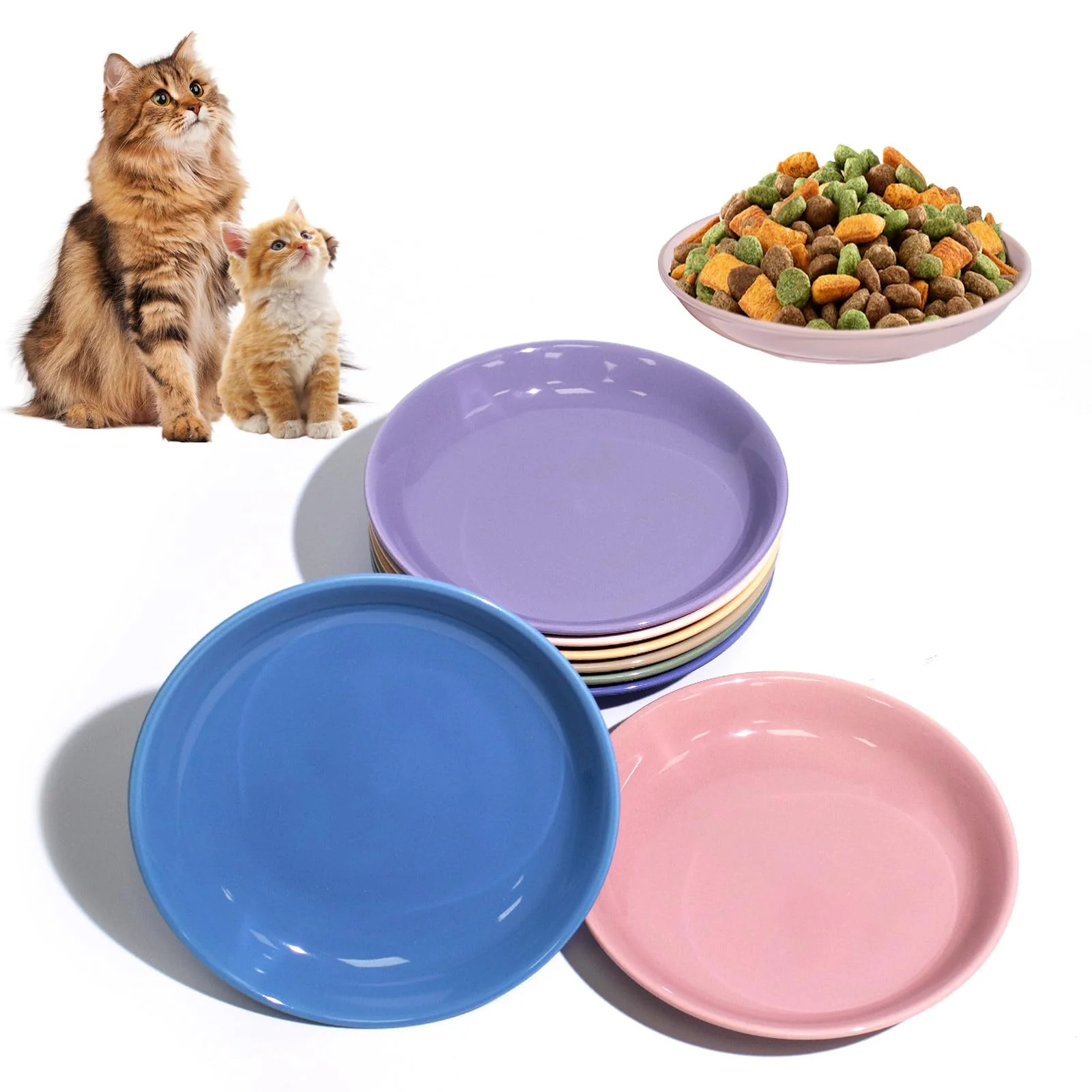 Elite FlaggeZG 8 Pack Ceramic Cat Bowls – Whisker-Friendly 5.9-Inch Shallow Dishes Easy to Clean Trendy