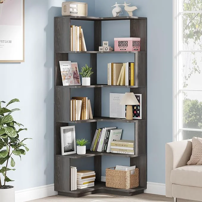 First-Class Tribesigns 6-Tier Corner Bookshelf 64.9 Inches Tall Corner Bookcase with Anti-Drop Panel Modern standing Shelf Display Rack Storage Organizer for Home Office Living Room GreyAbout ThisOverview High-End