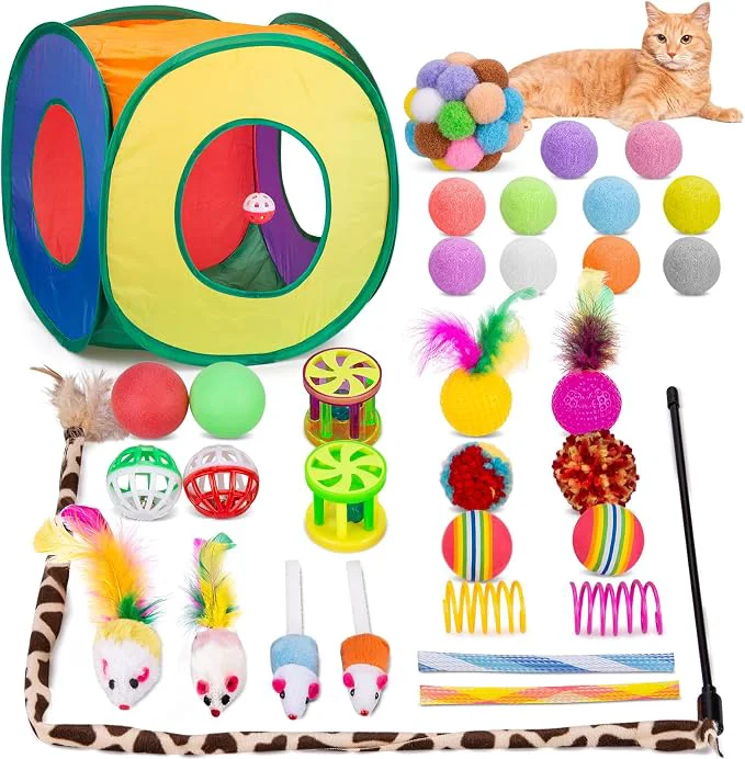 Verified Retro Shaw 33Pcs Cat Toys for Indoor Cats Kitten Collapsible Play Tunnel Proven