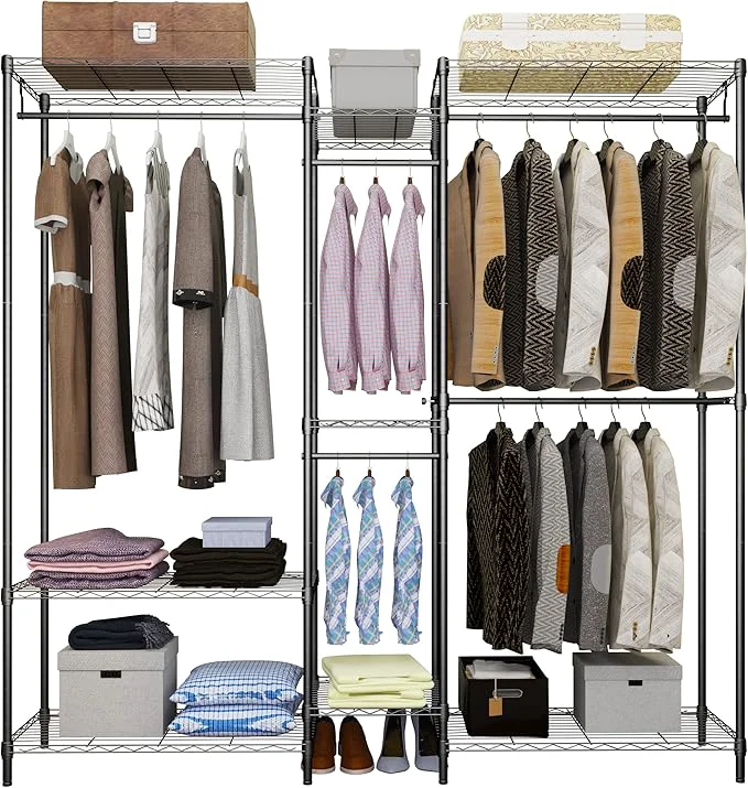 Expertly Made 6 Tiers Heavy Duty Clothes Shelf Metal Garment Rack Adjustable Garment Rack with Hanging Rod and Wire Fixing Baskets Max Load 720LBS BlackAbout ThisOverview Genuine