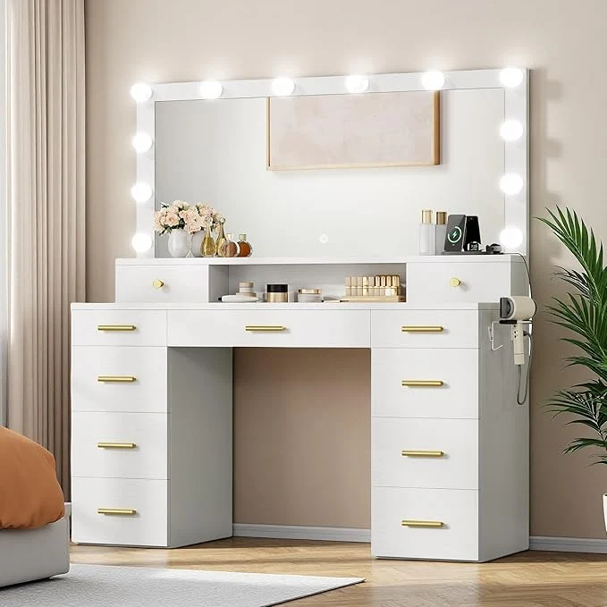 Specialty YITAHOME Large Vanity Desk with Mirror and Lights Big Makeup Vanity with Power Outlets 11 Drawers 3 Lighting Modes Adjustable Bedroom Dressing Table for Bedroom Dressing Room WhiteAbout ThisOverview Pure