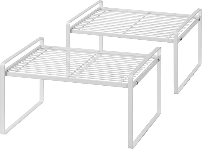 Reliable 2Pack Kitchen Cabinet Shelf Counter Organizer Rack Pantry Storage Bathroom Bedroom Office Table Desk Space Saving Stackable Rust Resistant Non Slip White Wide L13.1in W10.6in H7.3inAbout ThisOverview Elite