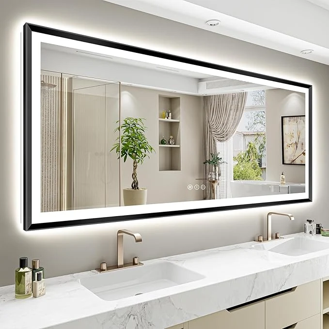 Refined 88×38 Black Framed LED Bathroom Mirror with Lights Backlit and Front Light Lighted Bathroom Vanity Mirror for Wall Dimmable Anti-Fog Memory Tempered Glass Horizontal VerticalAbout ThisOverview Long-Lasting