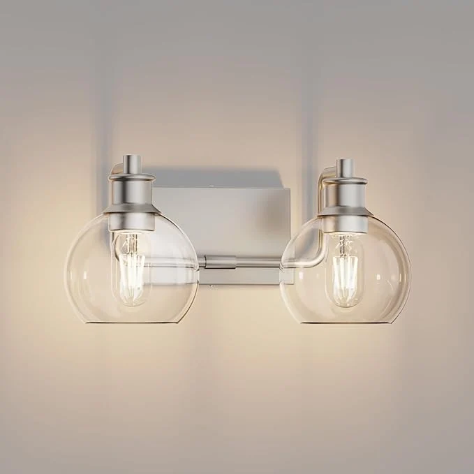 Excellent Tipace 2 Lights Modern Bathroom Vanity Light Fixtures Over Mirror Brushed Nickel Industrial Vanity Lights with Globe Clear Glass Farmhouse Wall Sconces Fixture Exclude Bulb About ThisOverview Natural