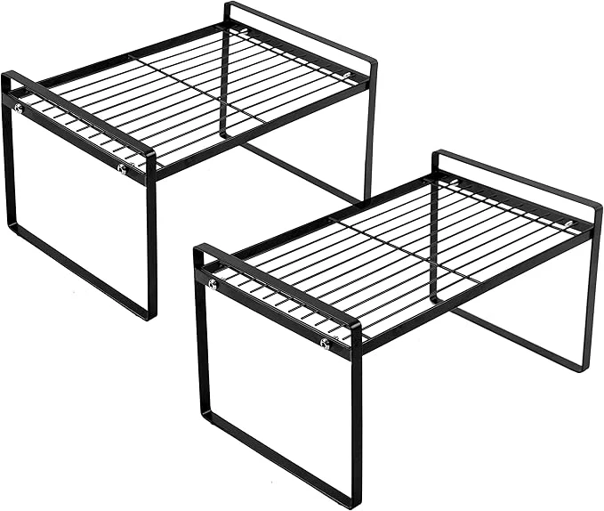 Refined 2 Pack Kitchen Cabinet Shelf Counter Organizer Rack Pantry Storage Bathroom Bedroom Office Table Desk Space Saving Steel Frame Stackable Rust Resistant Non Slip BlackAbout ThisOverview Artisan