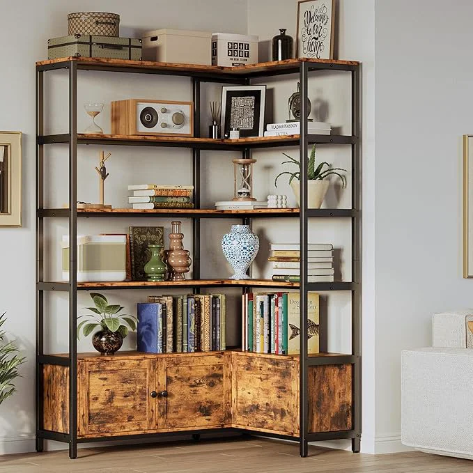 Official IRONCK Corner Bookshelf Vintage Industrial Bookcase 6 Tier with Storage Cabinets 70 Wooden Book Shelf with Metal Frame for Living Room Office BedroomAbout ThisOverview Artisan
