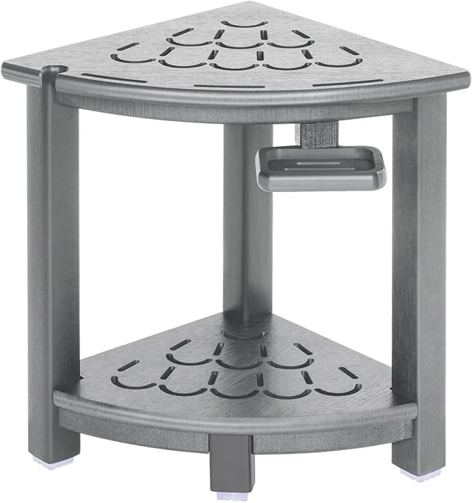 Carefully Designed NALONE Corner Shower Stool HDPE Shower Bench for Inside Shower Small Shower Chair Seat for Shaving Legs with Storage Shelf Soap Box and No-Slip Feet Grey About ThisOverview Advanced