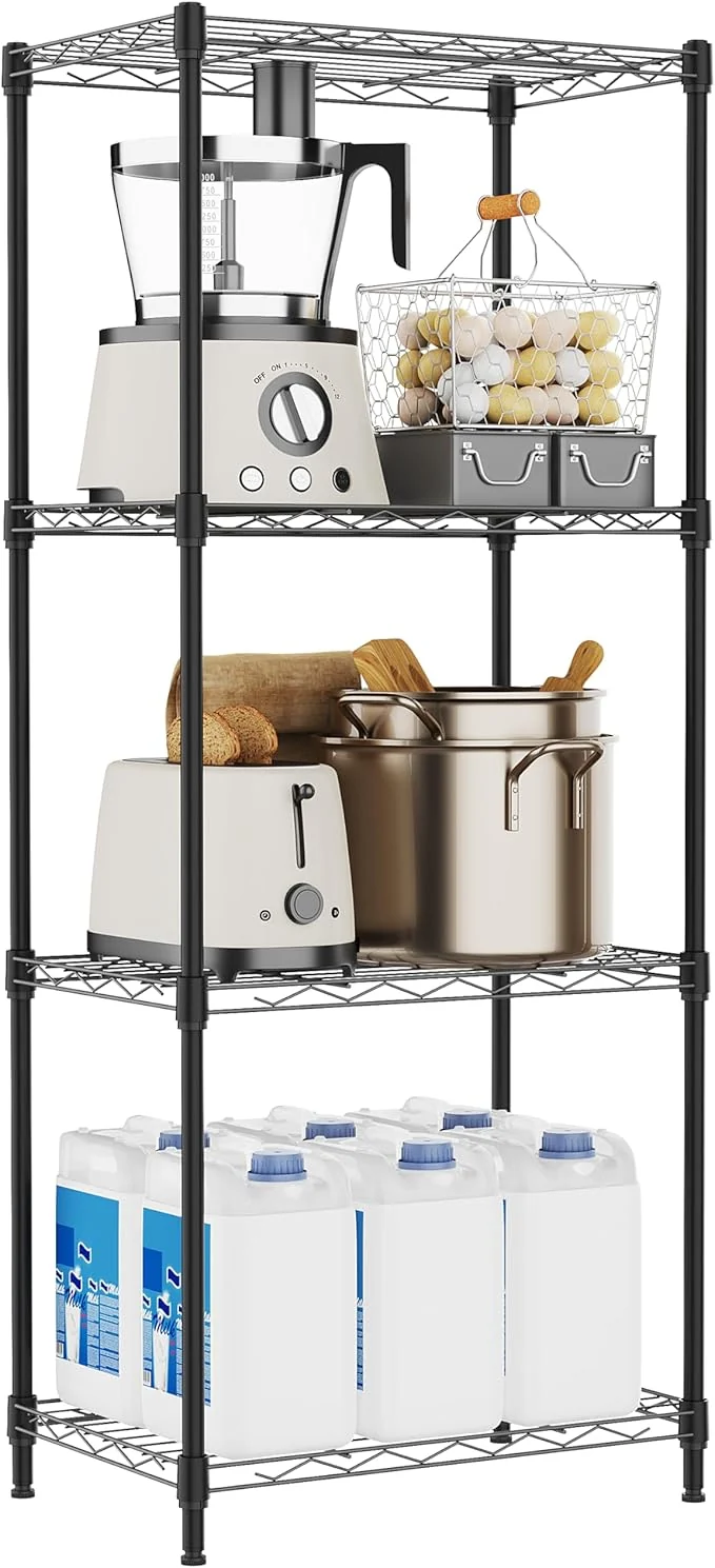 Premium 4 Tiers Shelf Metal Storage Shelves Wire Rack Closet Organizers with Wheel for Garage Kitchen Bathroom Laundry Black 11.8 D x 17.7 W x 41.9 HAbout ThisOverview Expertly Made