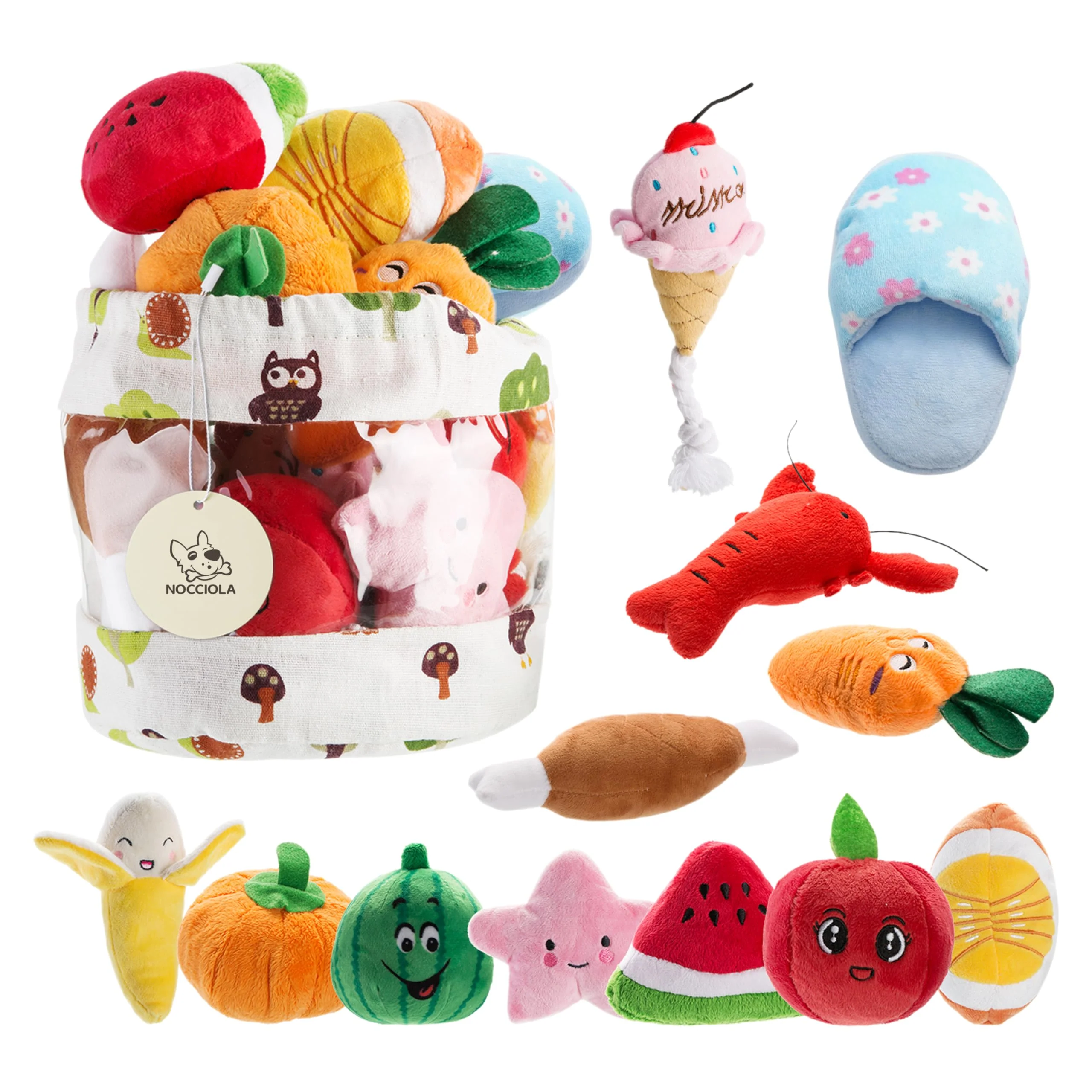 Solid Nocciola 12-Piece Dog Squeaky Plush Toys for Small Medium Dogs Crafted