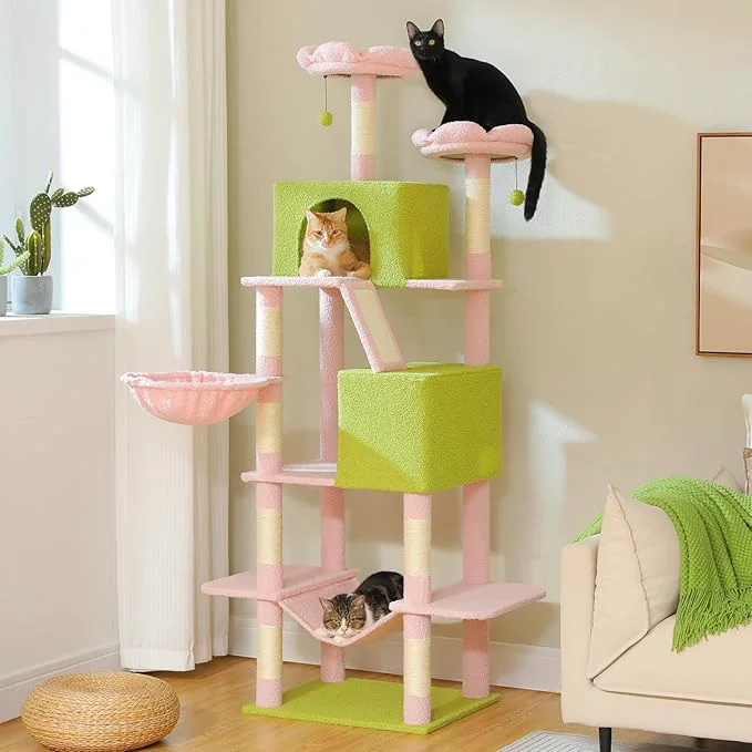 Smart Flower Cat Tree Tall 70.8 for Adult Indoor Cats 8-Levels Large Cat Tower Sustainable