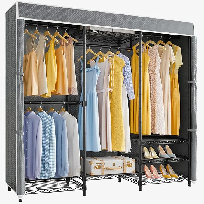 Breathable VIPEK V5C Medium Covered Clothes Rack Heavy Duty Portable Closet Wardrobe standing Black Clothing Rack with Grey Upgarded Polyester Cover Adjustable Custom Closet Rack 57.9 Lx17.3 Wx76.4 HAbout ThisOverview Artisan