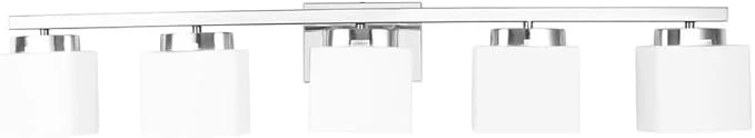 Authentic 5-Light Modern Chrome Vanity Light Fixture with White Glass Shade for Bathroom Over Mirror 40 InchesAbout ThisOverview Soft