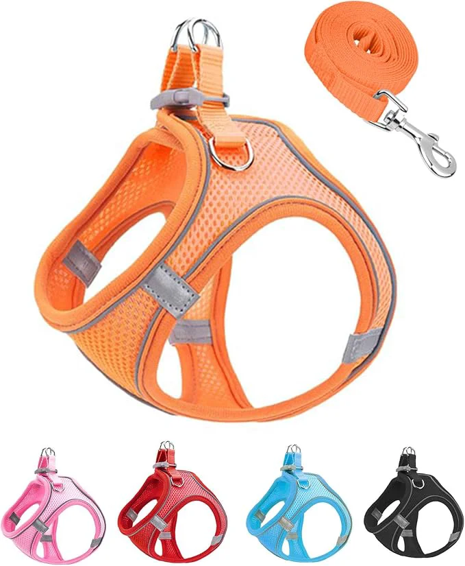Selected S Orange Soft Mesh Dog Harness and Leash Set No Escape Puppy Harnesses Responsible