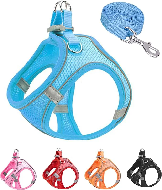 Reusable XXXS Blue Soft Mesh Dog Harness and Leash Set No Escape Puppy Harnesses Prestigious