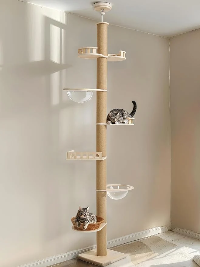 Elegant Veehoo Floor to Ceiling Cat Tree Height Adjustable Sturdy Tall Cat Tree Original Design