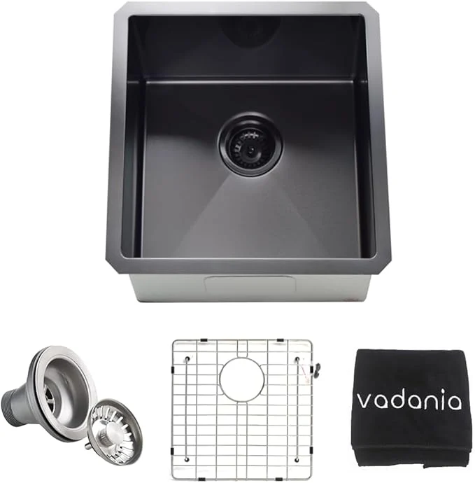 Lightweight VADANIA 16-inch Kitchen Bar Sink Black-plated Finish 16 x18 x10 Single Bowl Undermount 18 Gauge T304 Stainless Steel with Strainer Bottom Grid cUPC listedAbout ThisOverview First-Class