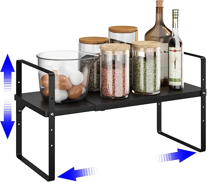 Quality Expandable Cabinet Shelf Organizer Stackable Kitchen Pantry Counter Storage Adjustable Closet Cupboard Stand Rack Risers Spice Organization 80LBS Heavy Duty Black Small 1 PackAbout ThisOverview Organic