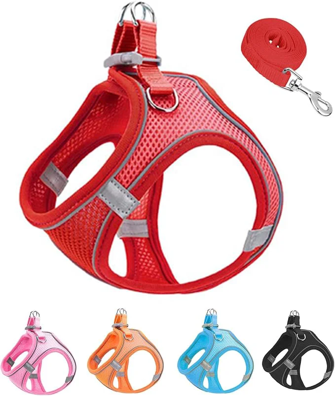 Enhanced S Red Soft Mesh Dog Harness and Leash Set No Escape Puppy Harnesses Unique