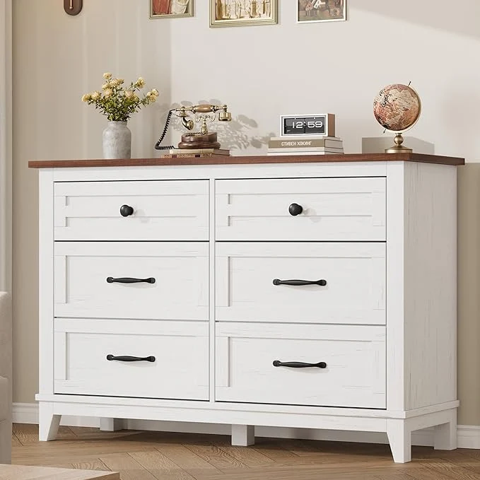 Trendy GarveeHome 6 Dresser for Bedroom 47 in Wide Drawer Dresser with Storage standing Wooden Closet Storage Chest for Living Room Bedroom Entryway White BrownAbout ThisOverview Durable