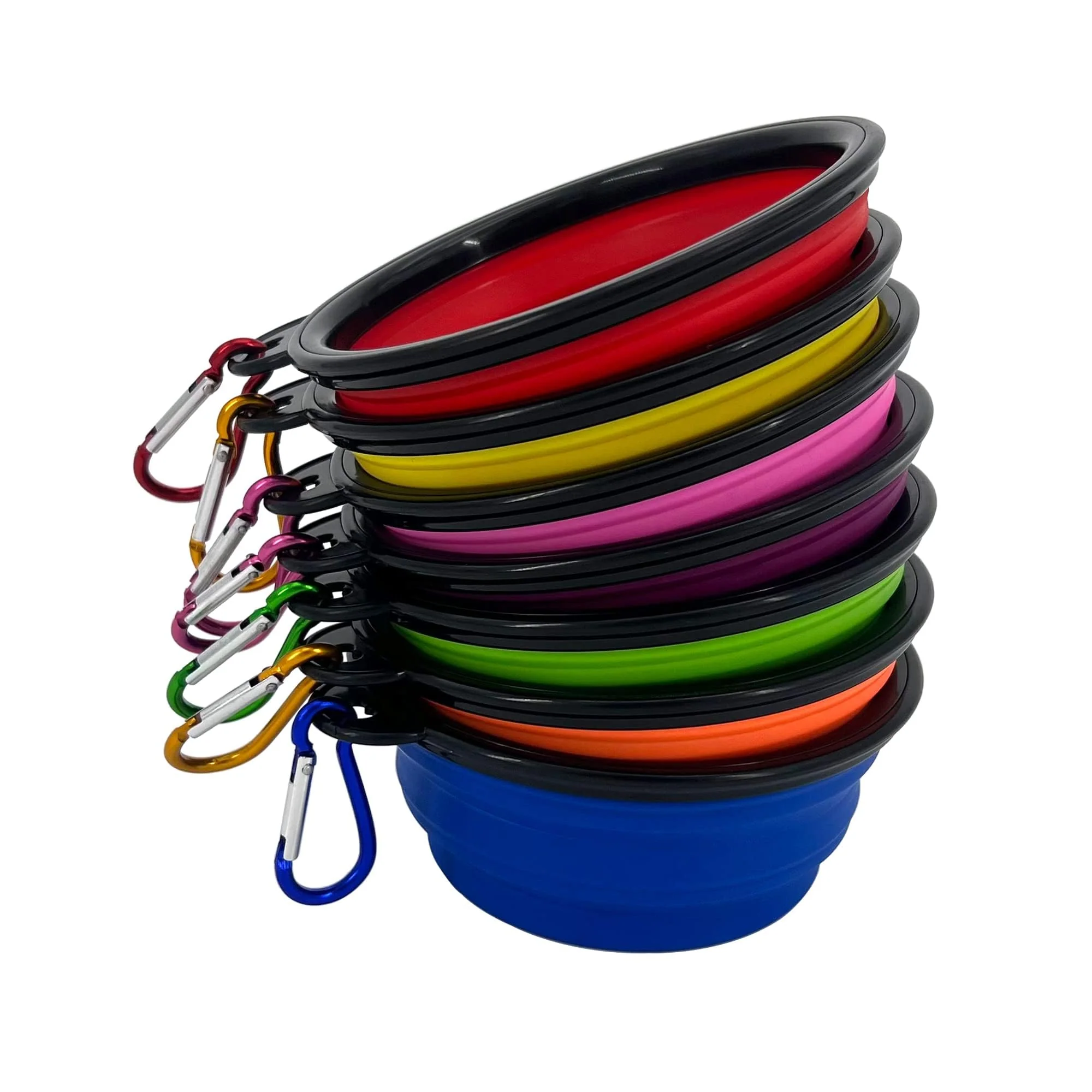 Artisan Collapsible Silicone Dog Bowls with Carabiner Clips – 12 oz 10-Pack Original Design