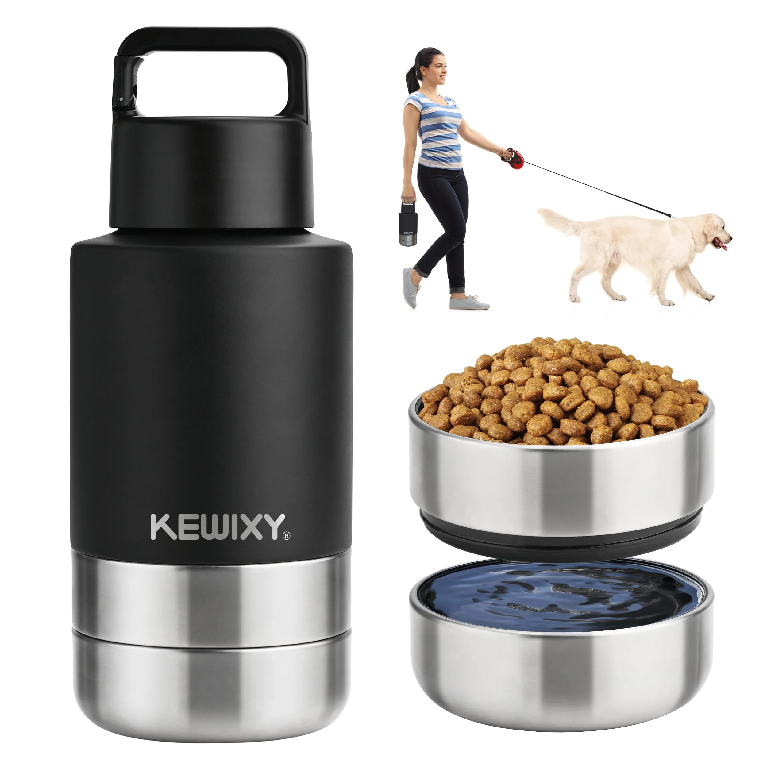 First-Class Insulated Dog Travel Water Bottle with Detachable Bowls – 32 oz Fashionable