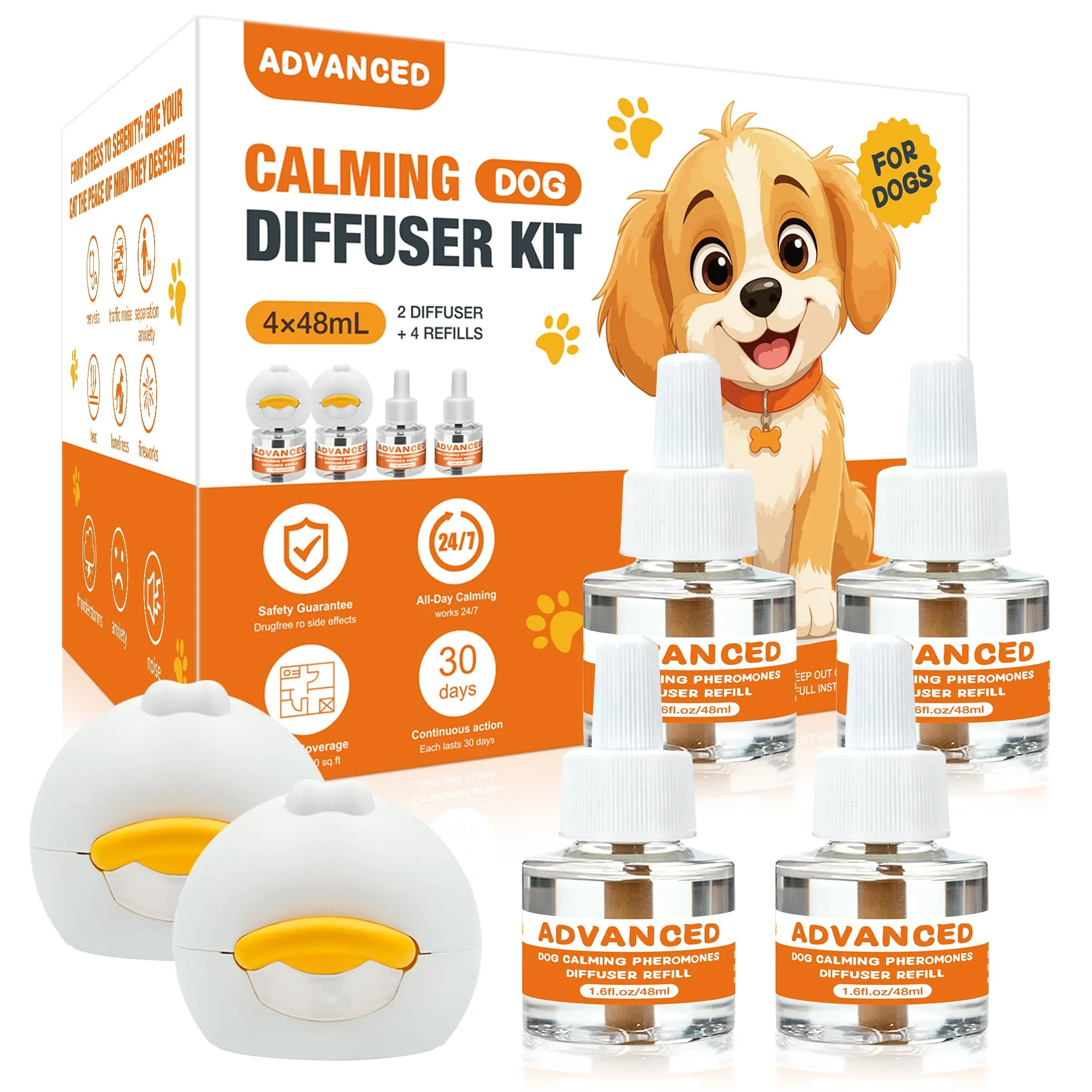 Detailed Dog Calming Diffuser 6 in 1 Kit 2 Plug in 4 Pack 48ml Refill Dog Calming Diffuser 6 in 1 Kit 2 Plug in 4 Pack 48ml Refill Practical