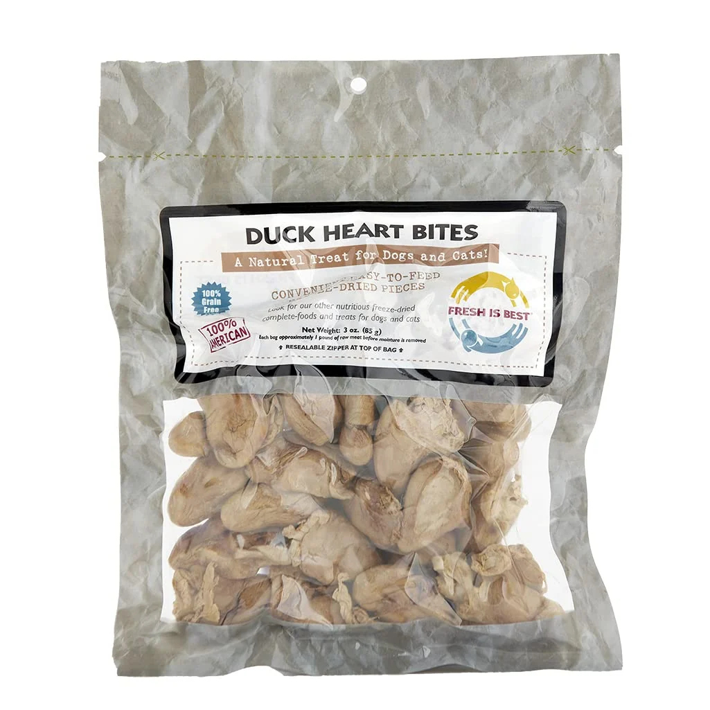 Traditional Fresh Is Duck Hearts ze-Dried Treats for Dogs Cats 3 oz Grain- Breathable