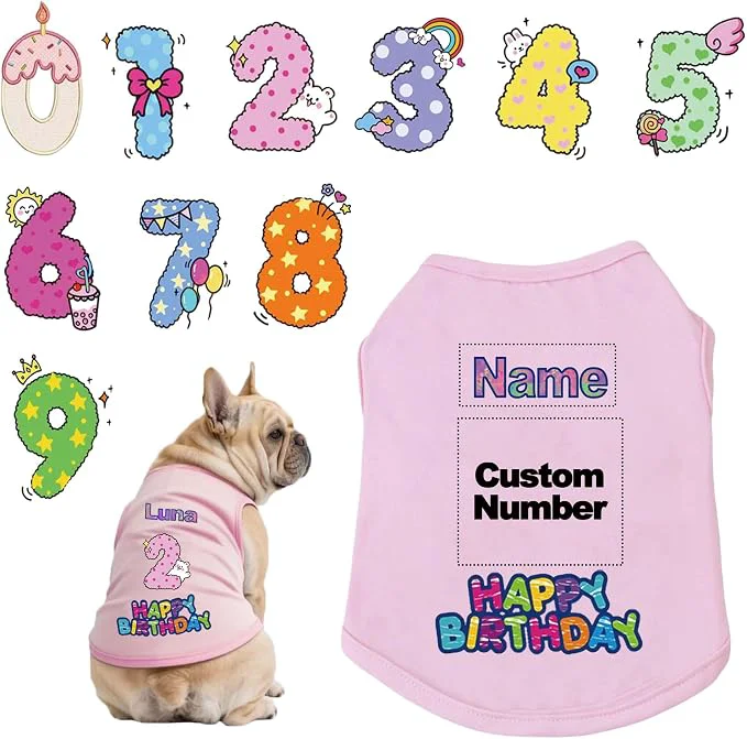 Recyclable Custom Dog Birthday Shirt Personalized Pet Apparel Print Contemporary