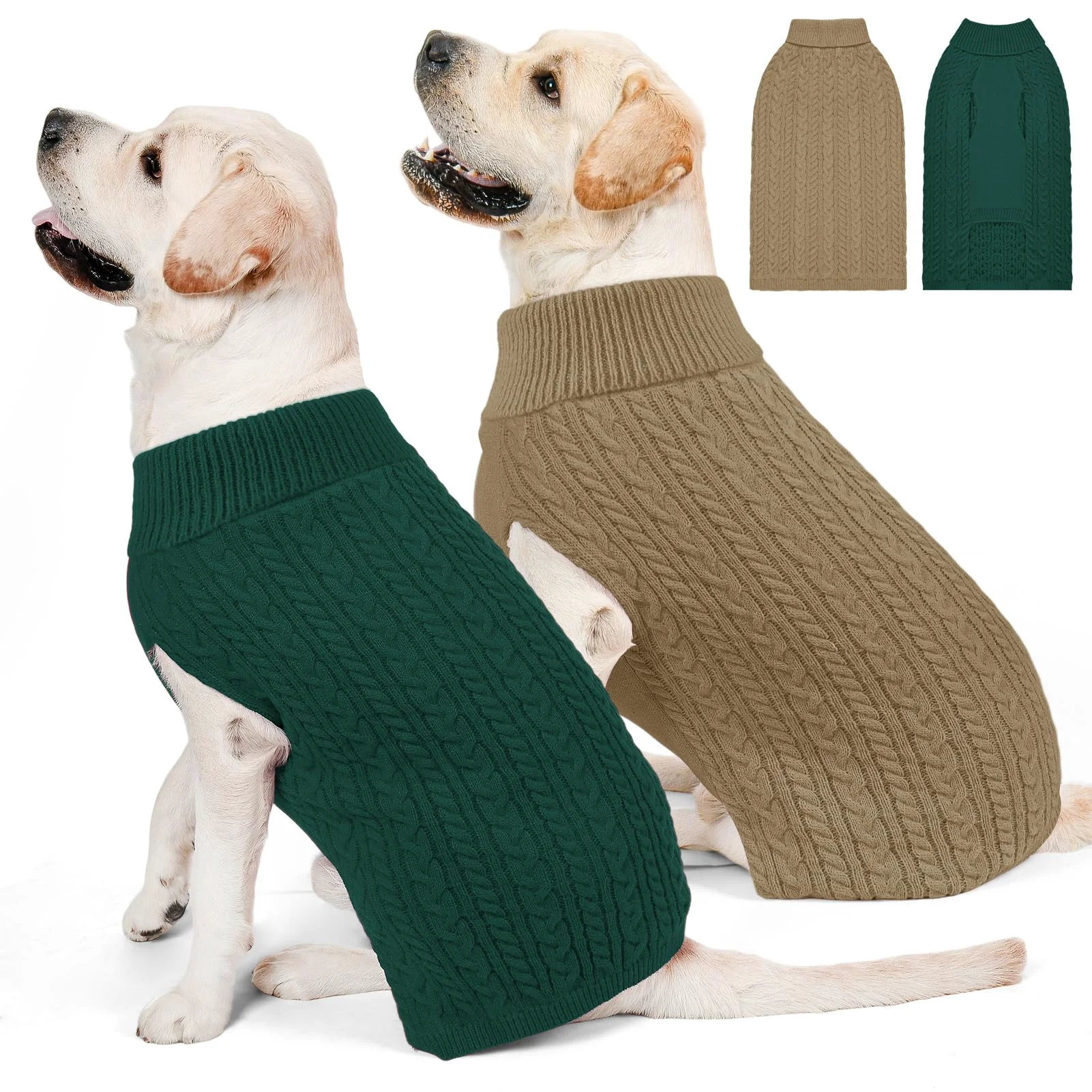 Durable KCFESTIHUE 2 Pack XL Dog Sweaters – Big Breeds Turtleneck Cable Knit Green Brown Refined