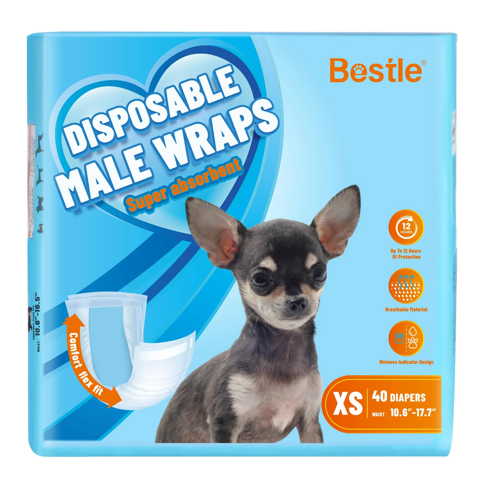 Long-Lasting le Male Dog Wraps XS 10.6-16.6 in – Leak-Proof Ultra-Absorbent Disposable Diapers Flexible
