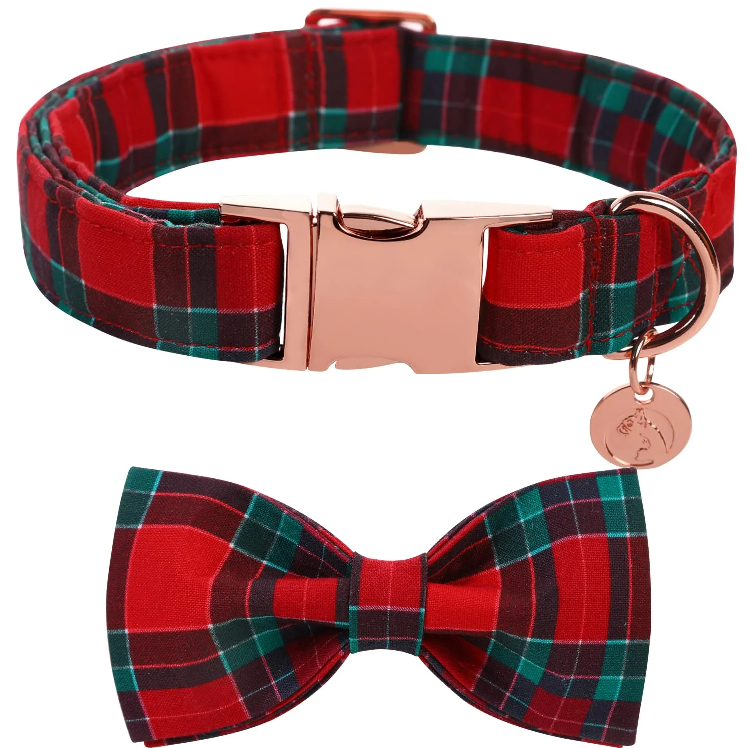 Relaxed DOGWONG Christmas Dog Collar with Bow Tie – Red Plaid Cotton Adjustable Collar Exceptional