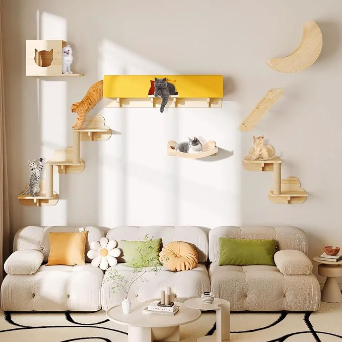 Superior Cat Wall Shelves 13-in-1 Solid Wood Wall-Mounted Cats Furniture Set Consistent