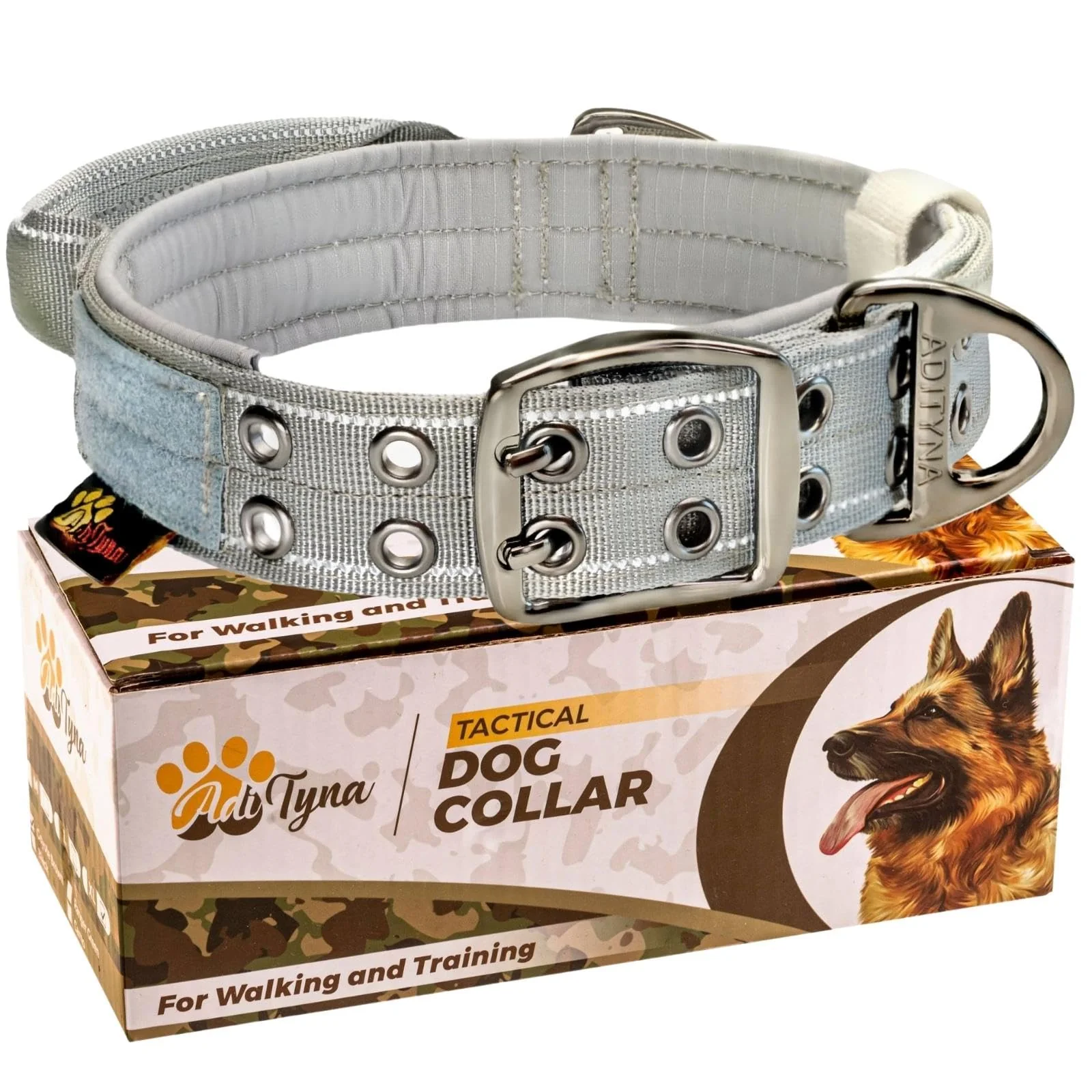 Proven ADITYNA Heavy Duty Dog Collar for Medium Dogs – Reflective Neoprene-Padded with Handle Stylish